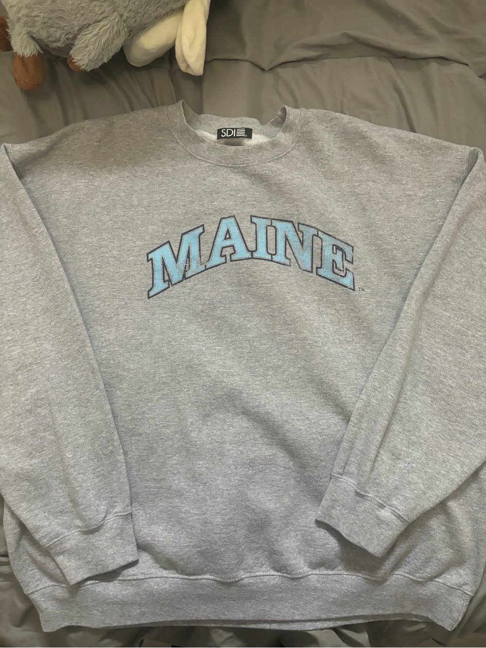 Gray 'Maine' Crewneck Sweatshirt with Light Blue Lettering